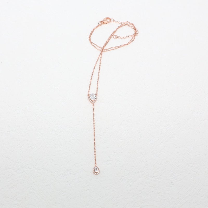 espere CZ Pear Drop Lariat Necklace 16" with 2.75" Y Drop Adjustable, 14K Rose Gold Finish - Image 5